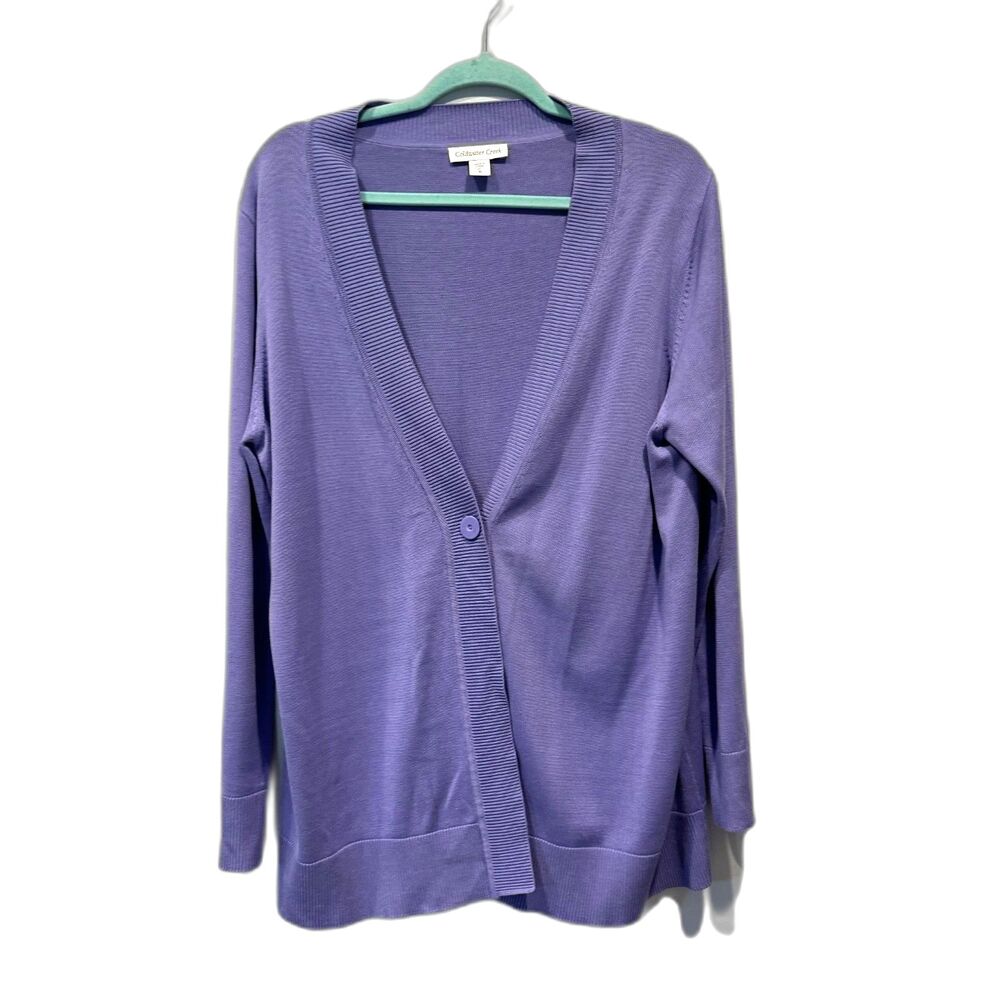 Coldwater Creek Cardigan Sweater Silk Cotton Purple V Neck Button Women XL 16